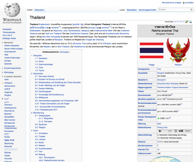 Thailand auf Wikipedia